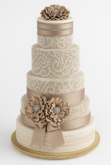 Champagne Lace Blossom Fondant Cake