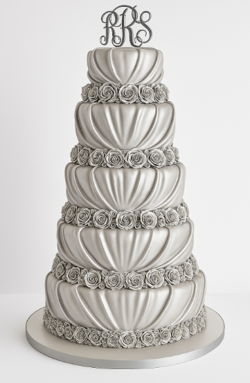 Silver Rosette Draped Elegance Cake