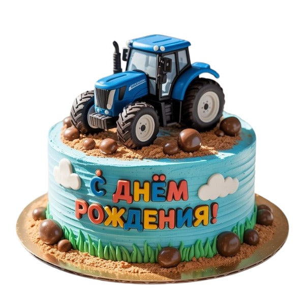 Blue Tractor Farm Theme Cake