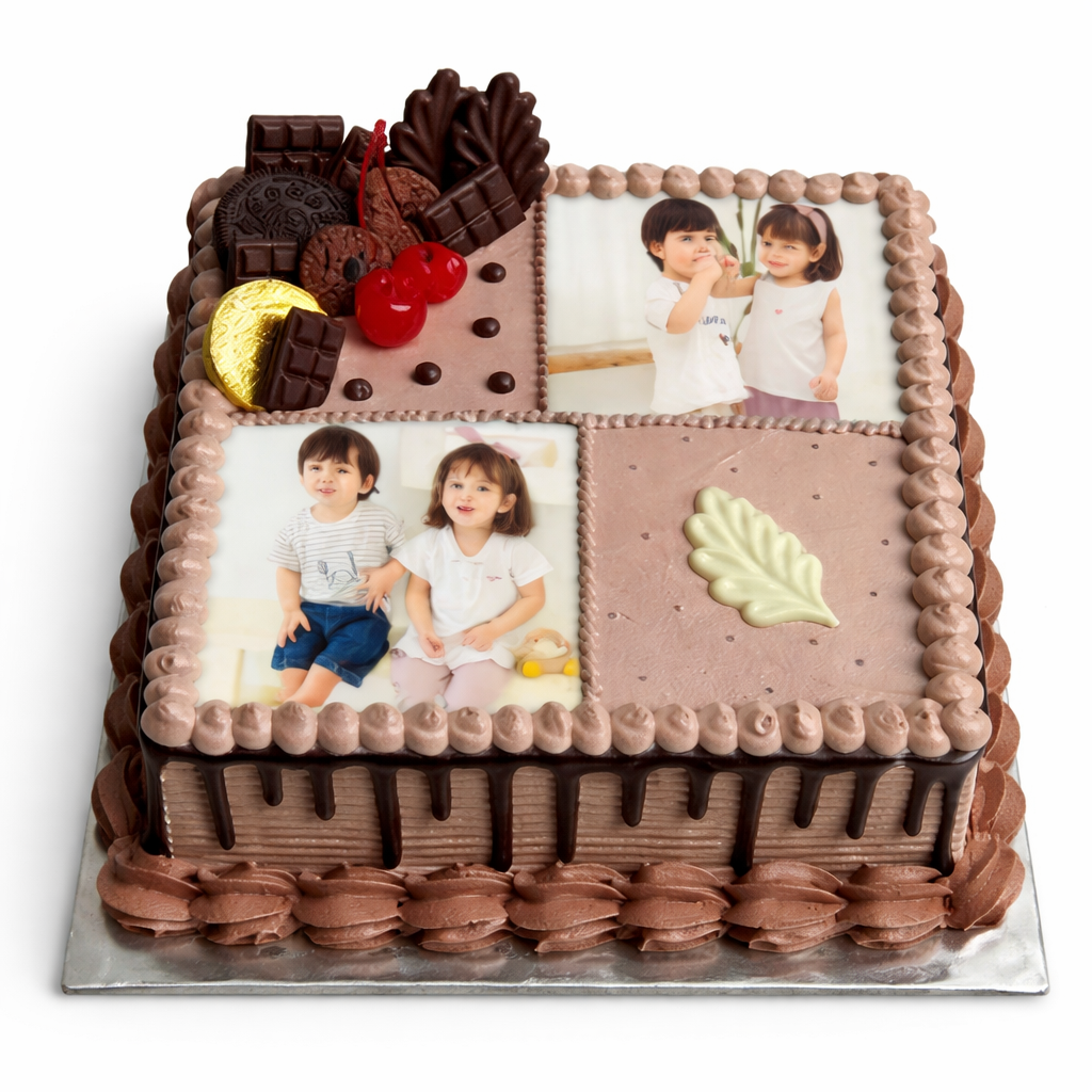 Personalised Chocolate Photo Grid Cream Cake