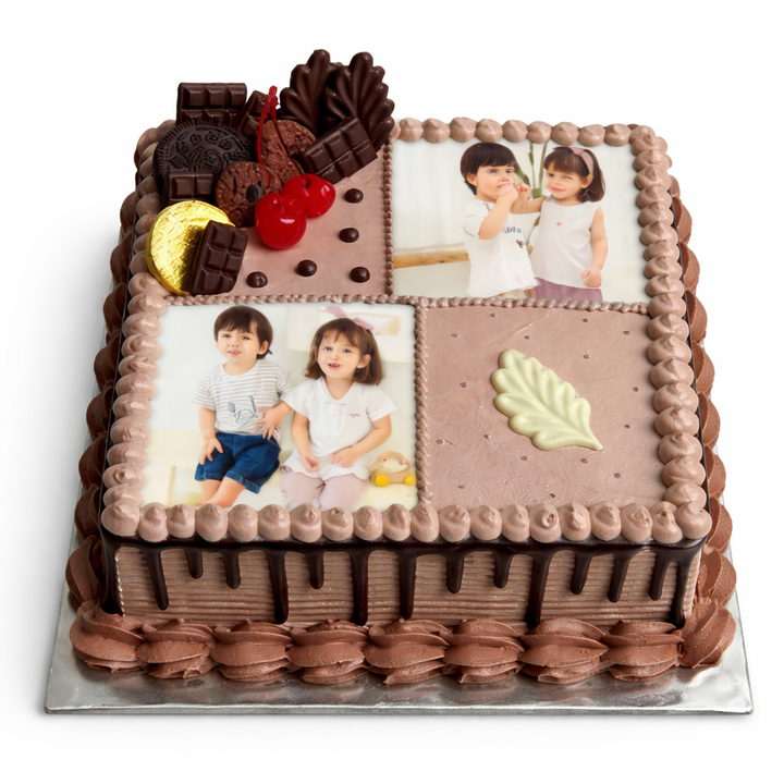 Personalised Chocolate Photo Grid Cream Cake