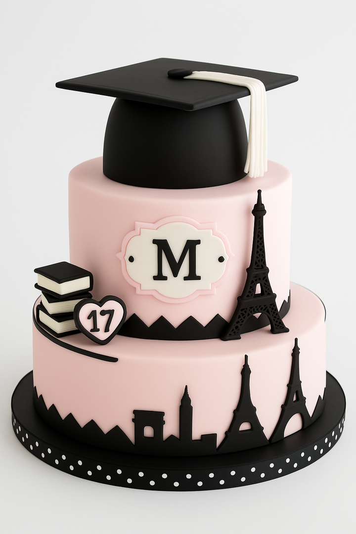 Pink Paris Theme Graduation Cake