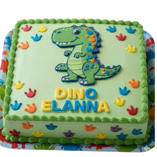 Cute Dino Footprint Cream Cake